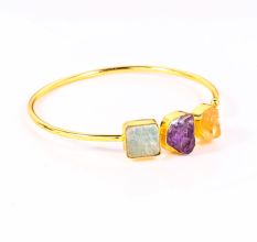 Handmade Bracelet for Women with Raw Amazonite Amethyst and Citrine Gemstones and 22k Gold Plating